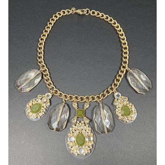 Banana Republic Bold Gold Tone Green Stone Thick Chain Statement Necklace 18" - Picture 5 of 13